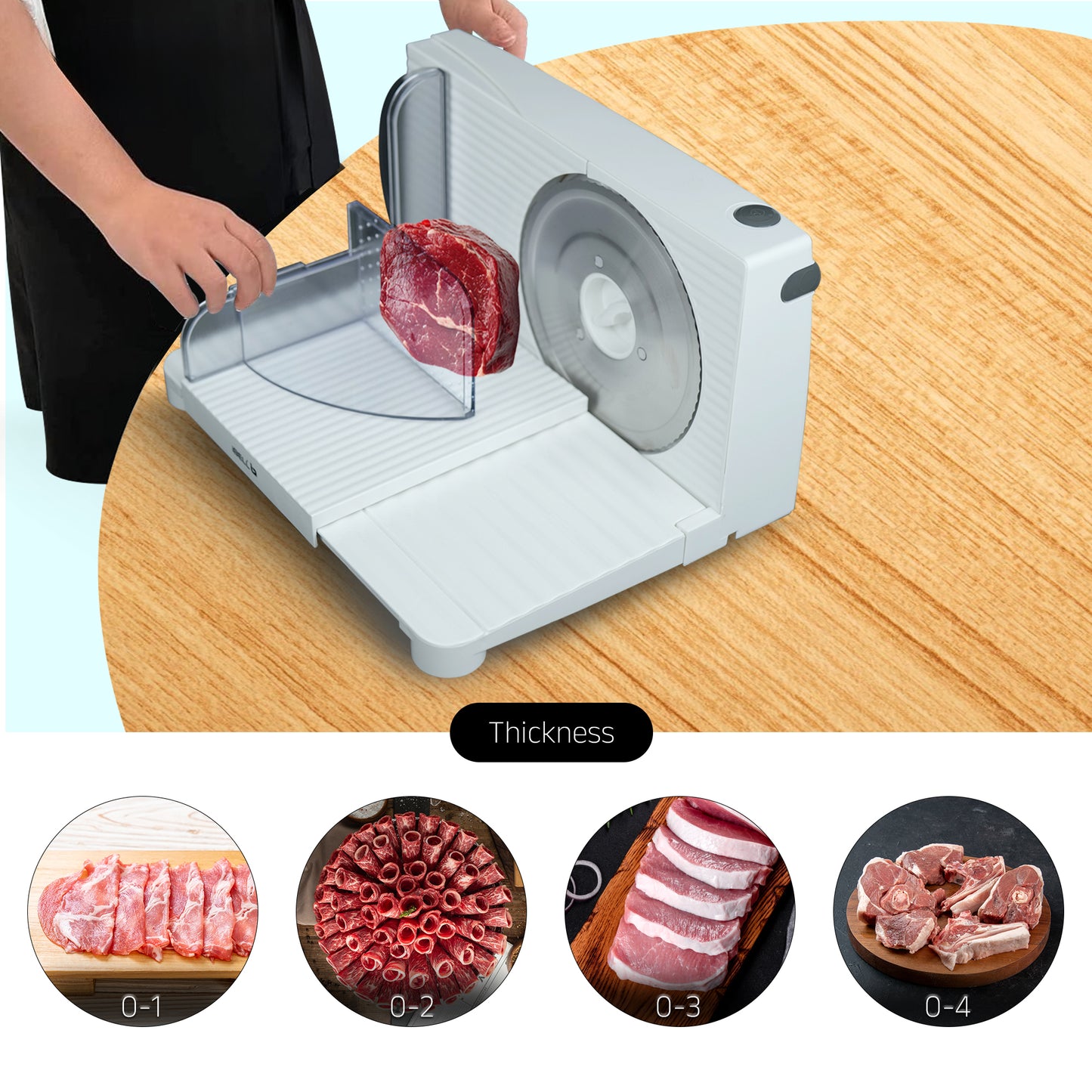 iBELL MS170M Electric Meat Slicer Foldable Portable, 850W, Stainless Steel Blade, Heavy Duty Meat Slicer (White)