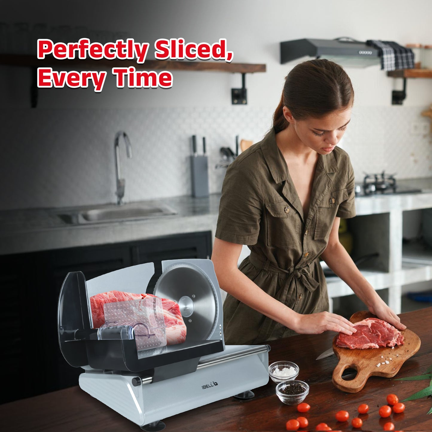 iBELL MS2330MN Electric Meat Slicer,1000W, Heavy Duty Meat Cutter, Chopper & Mincer with Stainless Steel Blade for Boneless Meat/Bread/Cheese/Vegetables (Silver)