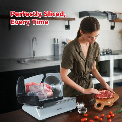 iBELL MS2330MN Electric Meat Slicer,1000W, Heavy Duty Meat Cutter, Chopper & Mincer with Stainless Steel Blade for Boneless Meat/Bread/Cheese/Vegetables (Silver)