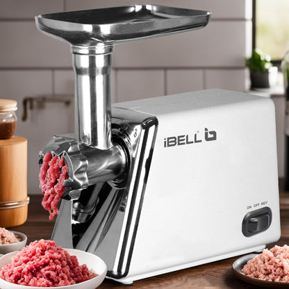 iBELL Stainless Steel Mt1750Y Meat Grinder, 1800W, Heavy Duty Mincer Machine for Mincing/Chopping Meat, Keema/Sausage/Kebab Maker (Silver)
