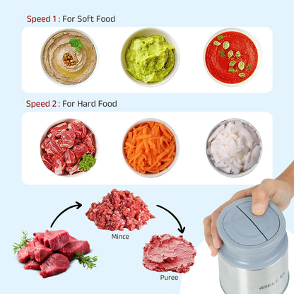 IBELL MT200GM Electric Chopper - 2 Litre Glass Bowl, 700W, Multi Purpose for Cutting Slicing Meat, Vegetables, Nuts & Fruits (Silver)