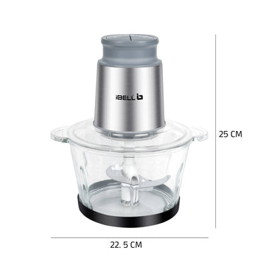 IBELL MT200GM Electric Chopper - 2 Litre Glass Bowl, 700W, Multi Purpose for Cutting Slicing Meat, Vegetables, Nuts & Fruits (Silver)
