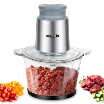 IBELL MT200GM Electric Chopper - 2 Litre Glass Bowl, 700W, Multi Purpose for Cutting Slicing Meat, Vegetables, Nuts & Fruits (Silver)