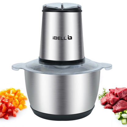 IBELL MT200SM Electric Chopper - 2 Litre Stainless Steel Bowl, 700W, Multi Purpose for Cutting Slicing Meat, Vegetables, Nuts & Fruits (Silver)