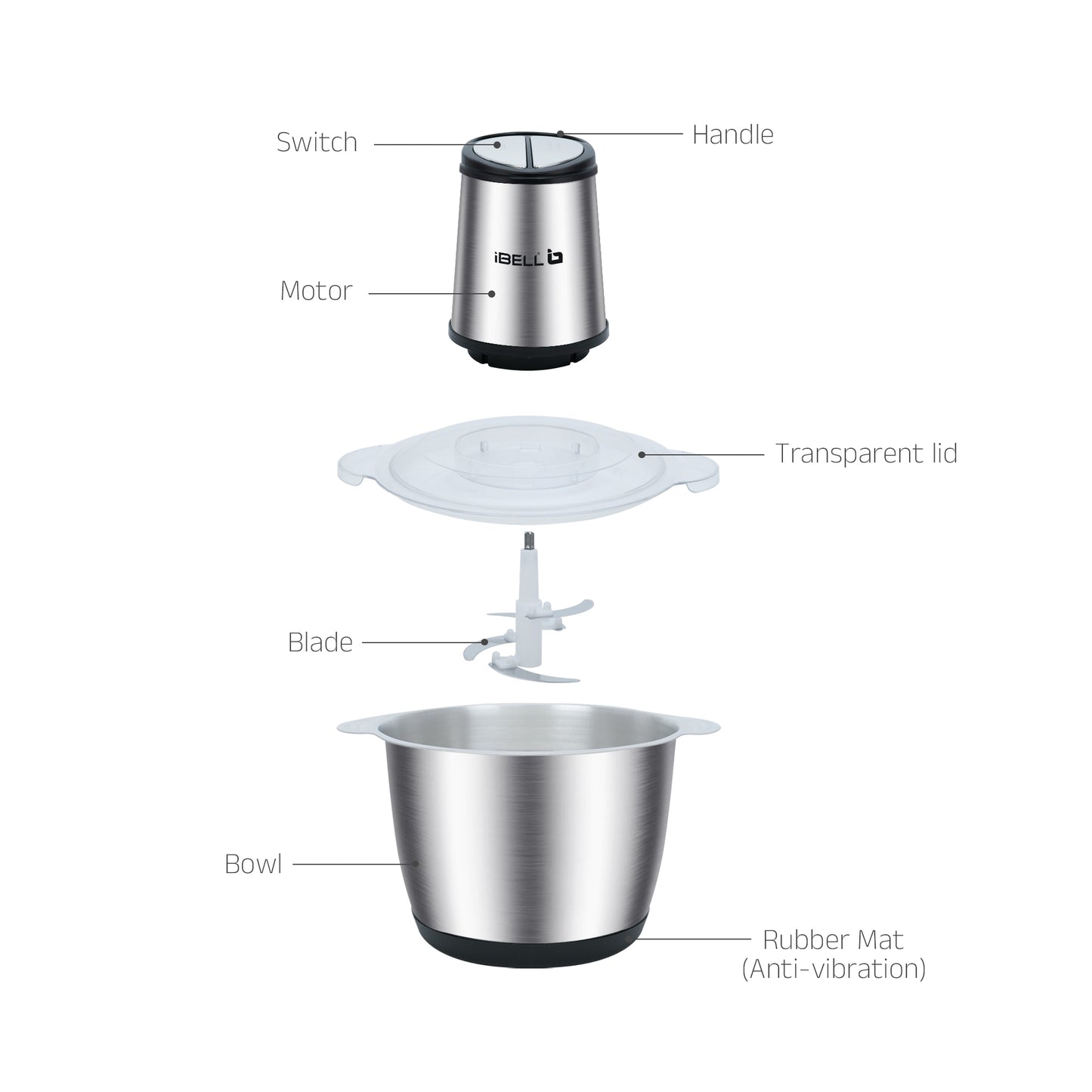 IBELL MT300SM Electric Chopper - 3 Litre Stainless Steel Bowl, 800W, Multi Purpose for Cutting Slicing Meat, Vegetables, Nuts & Fruits (Silver)