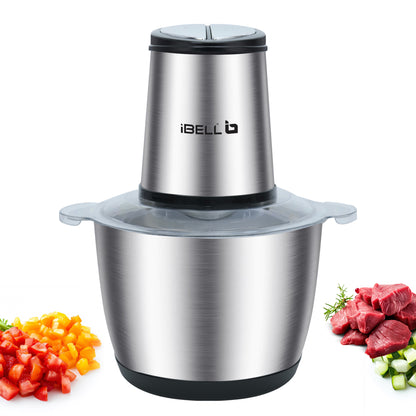 IBELL MT300SM Electric Chopper - 3 Litre Stainless Steel Bowl, 800W, Multi Purpose for Cutting Slicing Meat, Vegetables, Nuts & Fruits (Silver)