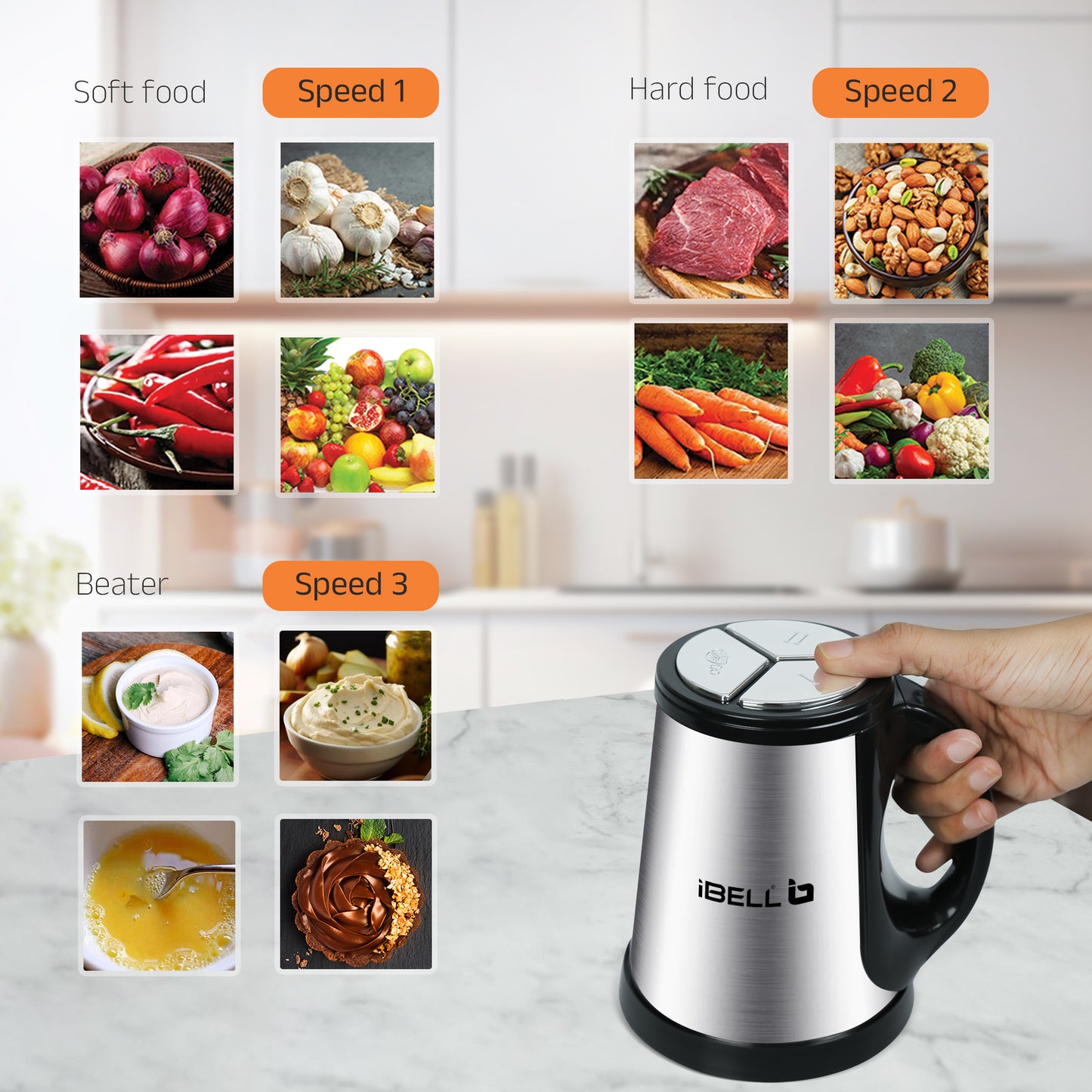 IBELL Electric Chopper, Large Size (5L) for Kitchen Use, 1200W, Stainless Steel Blade, Multi Purpose for Cutting, Slicing Meat, Vegetables, Nuts & Fruits, MT500SM (Silver)