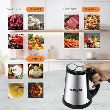 IBELL Electric Chopper, Large Size (5L) for Kitchen Use, 1200W, Stainless Steel Blade, Multi Purpose for Cutting, Slicing Meat, Vegetables, Nuts & Fruits, MT500SM (Silver)