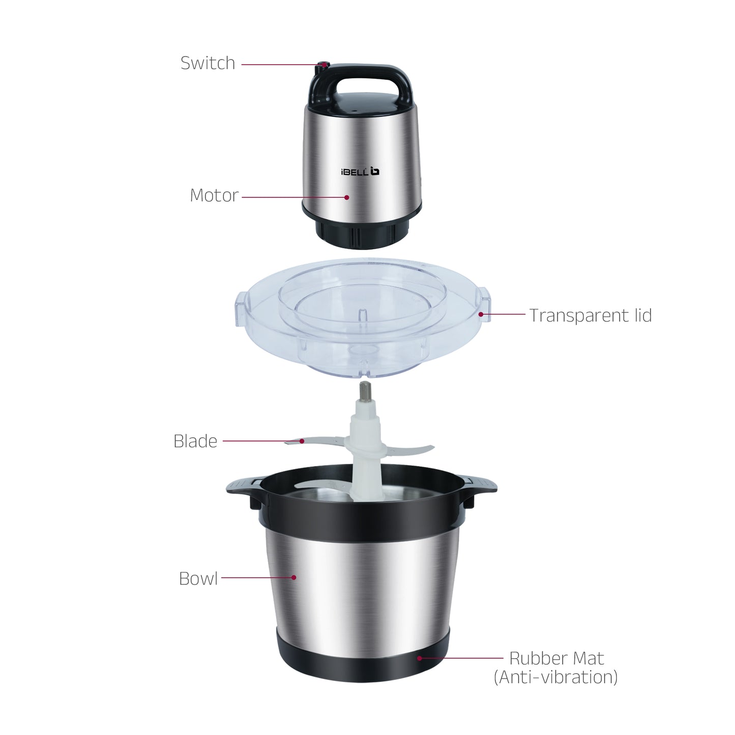 IBELL MT600SM Electric Chopper - 6 Litre Stainless Steel Bowl, 1800W, Multi Purpose for Cutting Slicing Meat, Vegetables, Nuts & Fruits (Silver)