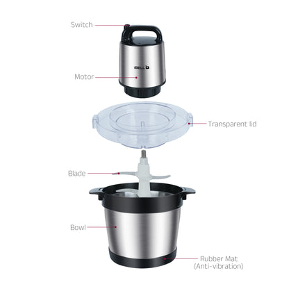IBELL MT600SM Electric Chopper - 6 Litre Stainless Steel Bowl, 1800W, Multi Purpose for Cutting Slicing Meat, Vegetables, Nuts & Fruits (Silver)