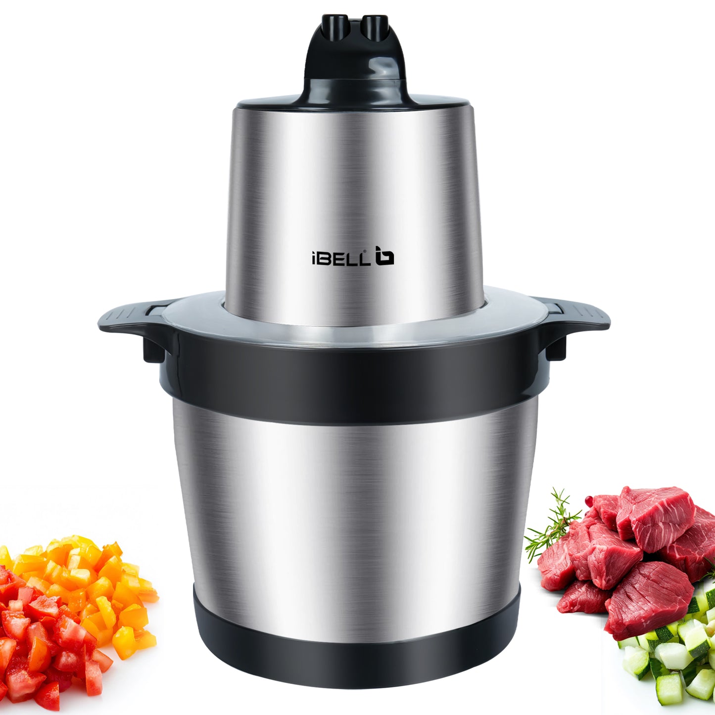 IBELL MT600SM Electric Chopper - 6 Litre Stainless Steel Bowl, 1800W, Multi Purpose for Cutting Slicing Meat, Vegetables, Nuts & Fruits (Silver)