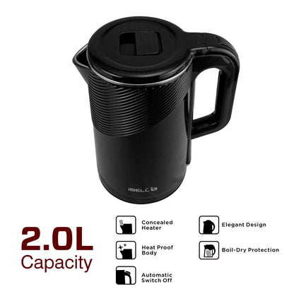 iBELL Pek20Bkplus Premium Stainless Steel Electric Kettle, 2.0 Litre, Auto Cut-Off Feature, 360 Degree Rotating Base, Shock Proof Insulated Body (Black, 1600 Watts, 2 L)