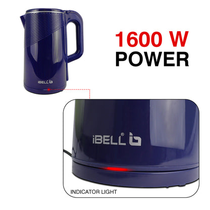 iBELL PEK20BLPLUS Premium Electric Kettle, 2 Litre, 1600W, Auto Cut-Off Feature, Stainless Steel with Insulation, 360 degree Rotating Base, Safety Lid With Locking Mechanism (Blue)