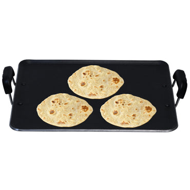 IBELL 3833DLX Non Stick Tawa, Dosa Roti Chapati Pathiri Tawa, Large Rectangular Aluminium Body with Bended Edge, 37.5cm x 31.5cm with 5mm Thickness (Black)