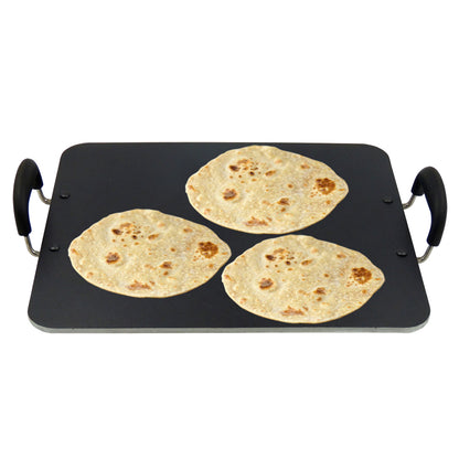IBELL PT3833 Non Stick Tawa, Dosa Roti Chapati Pathiri Tawa, Large Rectangular Aluminium Body, 38cm x 33cm with 5mm Thickness (Black)
