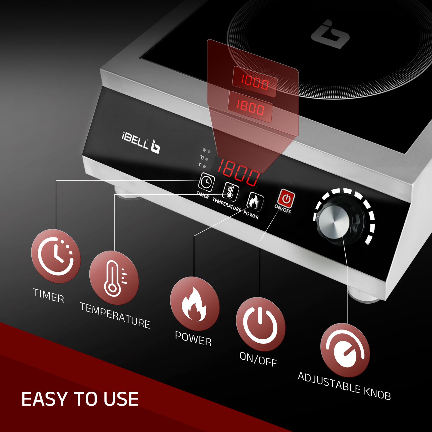 IBELL RAPID PLUS Induction Cooktop, Commercial Purpose & Heavy Duty, 3500W, Toughened Glass Top, Strong Metal Body, Auto-Off Protection, Timer Function, For Restaurants & Hotels (Silver)