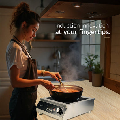 IBELL RAPID PLUS Induction Cooktop, Commercial Purpose & Heavy Duty, 3500W, Toughened Glass Top, Strong Metal Body, Auto-Off Protection, Timer Function, For Restaurants & Hotels (Silver)