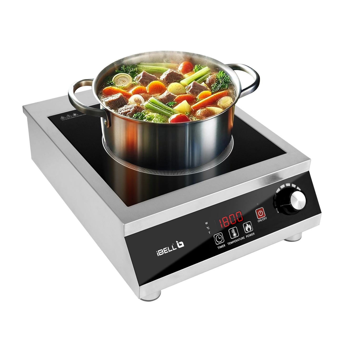 IBELL RAPID PLUS Induction Cooktop, Commercial Purpose & Heavy Duty, 3500W, Toughened Glass Top, Strong Metal Body, Auto-Off Protection, Timer Function, For Restaurants & Hotels (Silver)