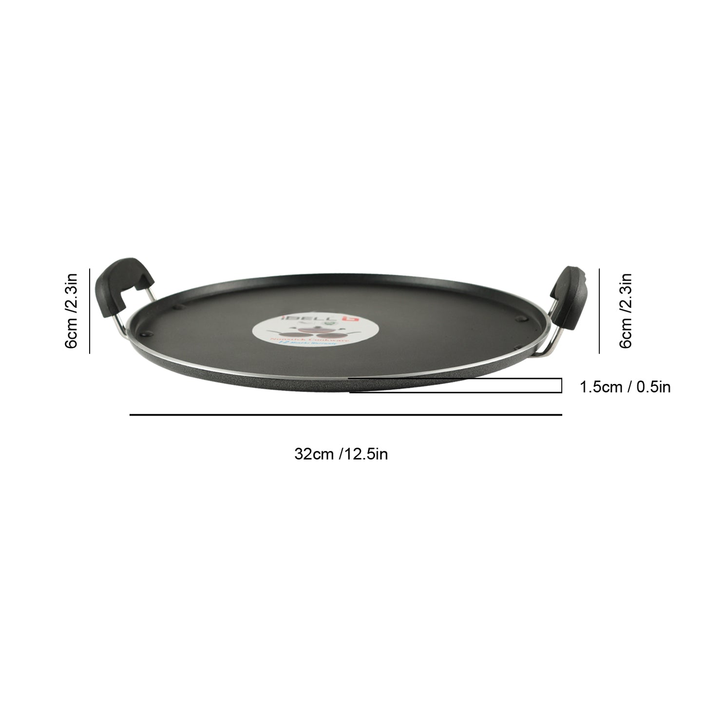 iBELL IBLRT32 Non Stick Dosa, Roti, Chapati, Pathiri Tawa-4mm Large Round Aluminium Body, Black