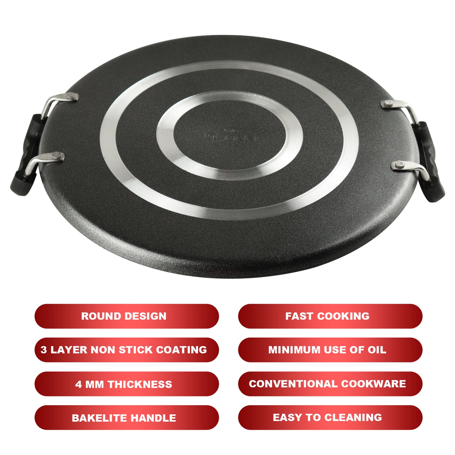 iBELL IBLRT32 Non Stick Dosa, Roti, Chapati, Pathiri Tawa-4mm Large Round Aluminium Body, Black