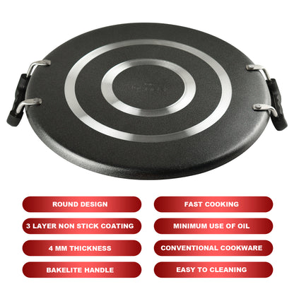 iBELL IBLRT32 Non Stick Dosa, Roti, Chapati, Pathiri Tawa-4mm Large Round Aluminium Body, Black
