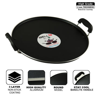 iBELL IBLRT32 Non Stick Dosa, Roti, Chapati, Pathiri Tawa-4mm Large Round Aluminium Body, Black