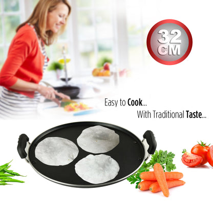 iBELL IBLRT32 Non Stick Dosa, Roti, Chapati, Pathiri Tawa-4mm Large Round Aluminium Body, Black