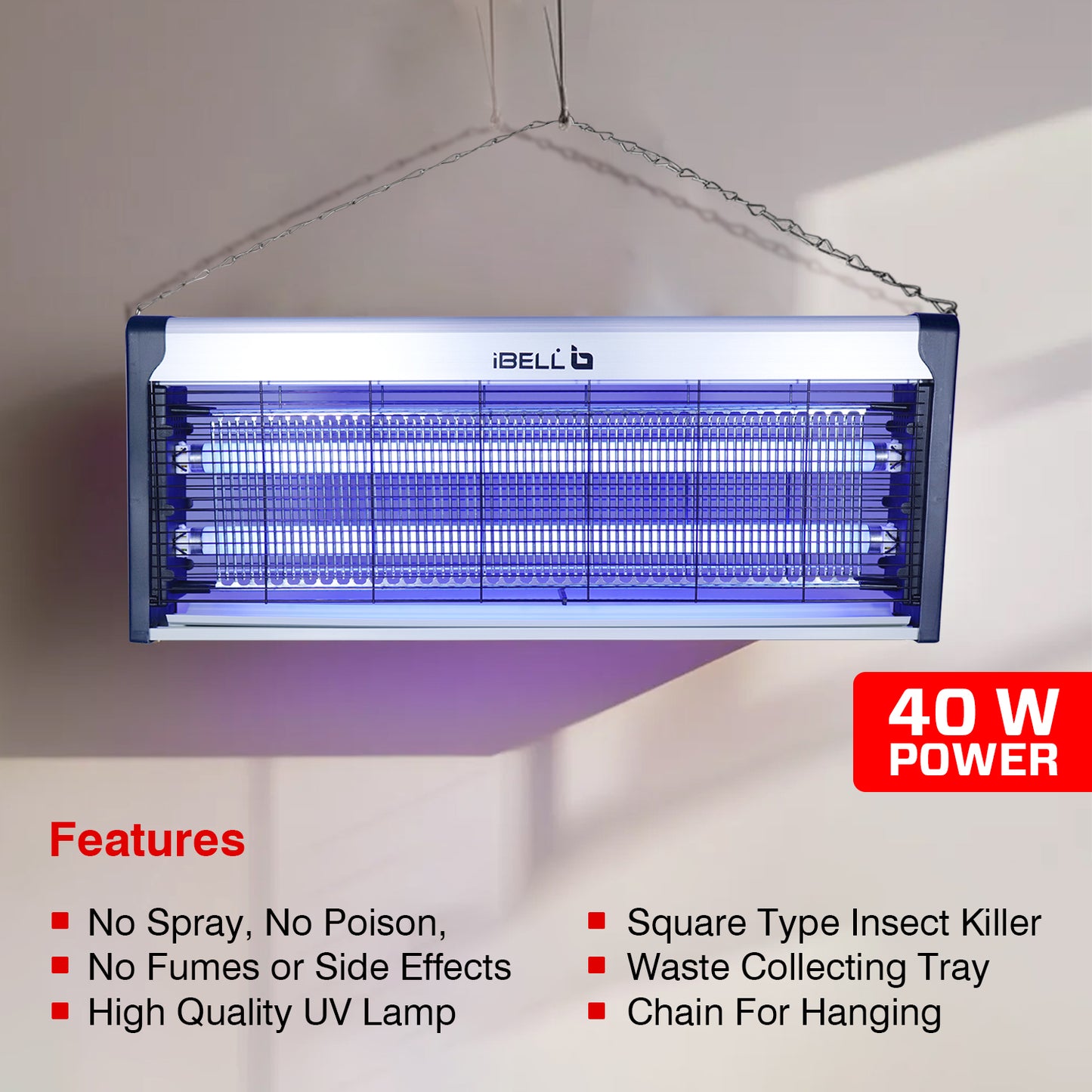 iBELL 202IK Insect Killer Machine 40W Bug Zapper, Energy Saving, Aluminium Body & UV Bulbs, Fly Catcher for Home, Hotels & Offices, Insect Control (Grey)