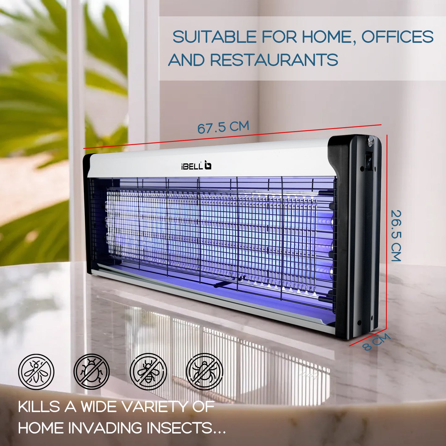 iBELL S60IK Insect Killer Machine 60W, UV Lamp Technology, Effective Bug Zapper for Home, Office, and Restaurants (Silver)