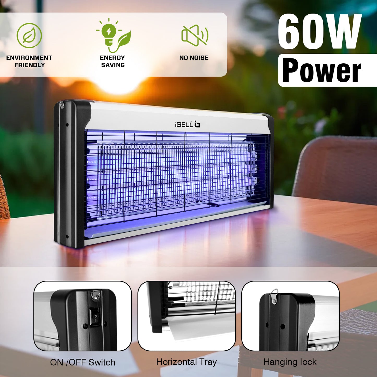 iBELL S60IK Insect Killer Machine 60W, UV Lamp Technology, Effective Bug Zapper for Home, Office, and Restaurants (Silver)
