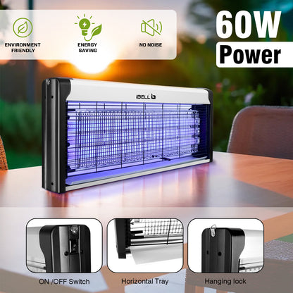 iBELL S60IK Insect Killer Machine 60W, UV Lamp Technology, Effective Bug Zapper for Home, Office, and Restaurants (Silver)