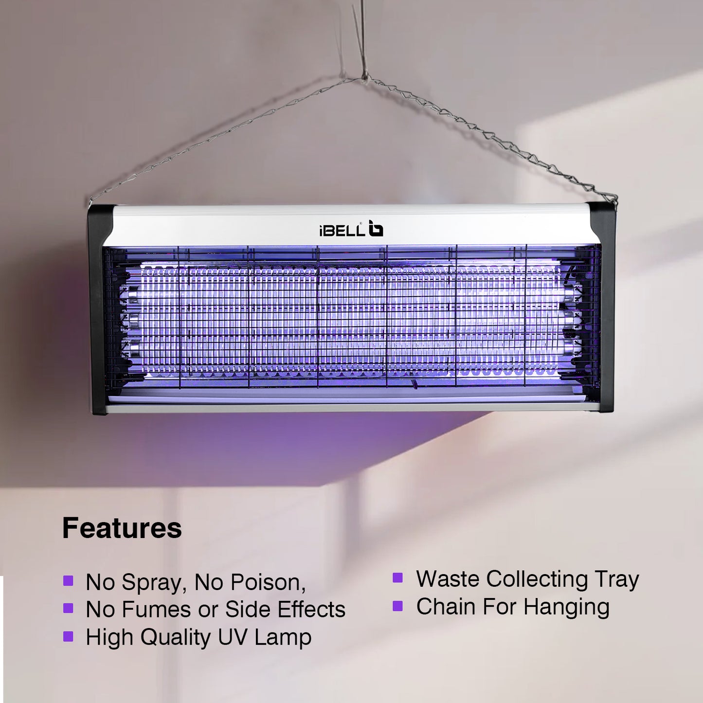 iBELL S60IK Insect Killer Machine 60W, UV Lamp Technology, Effective Bug Zapper for Home, Office, and Restaurants (Silver)