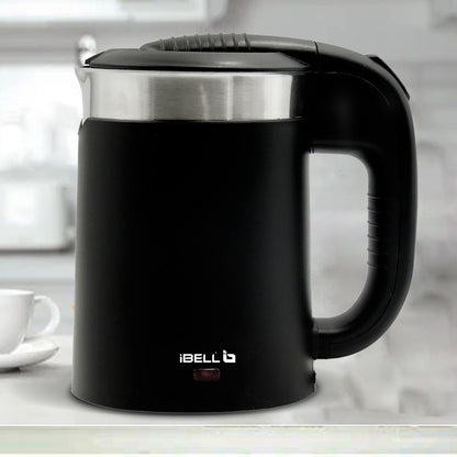 iBELL Sek105Bl Electric Kettle 500 Ml With Removable Lid,950 Watt,Auto Cut Off Function,Stainless Steel With Insulation,2 Glasses Free,Double Wall Kettle (Black),950 Watts,0.5 Liter