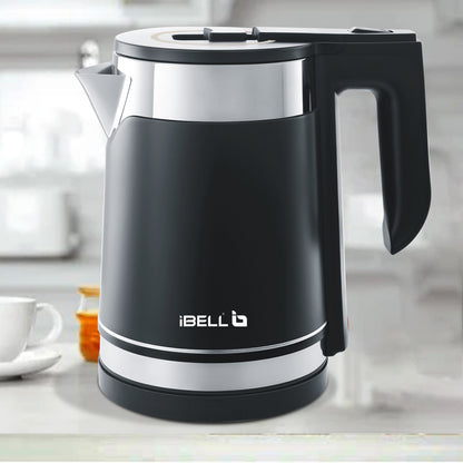 iBELL SEK170BM Premium Electric Kettle 1.7 Litre, 1500 Watt, Stainless Steel with Insulation, Auto Cut-Off (Black)