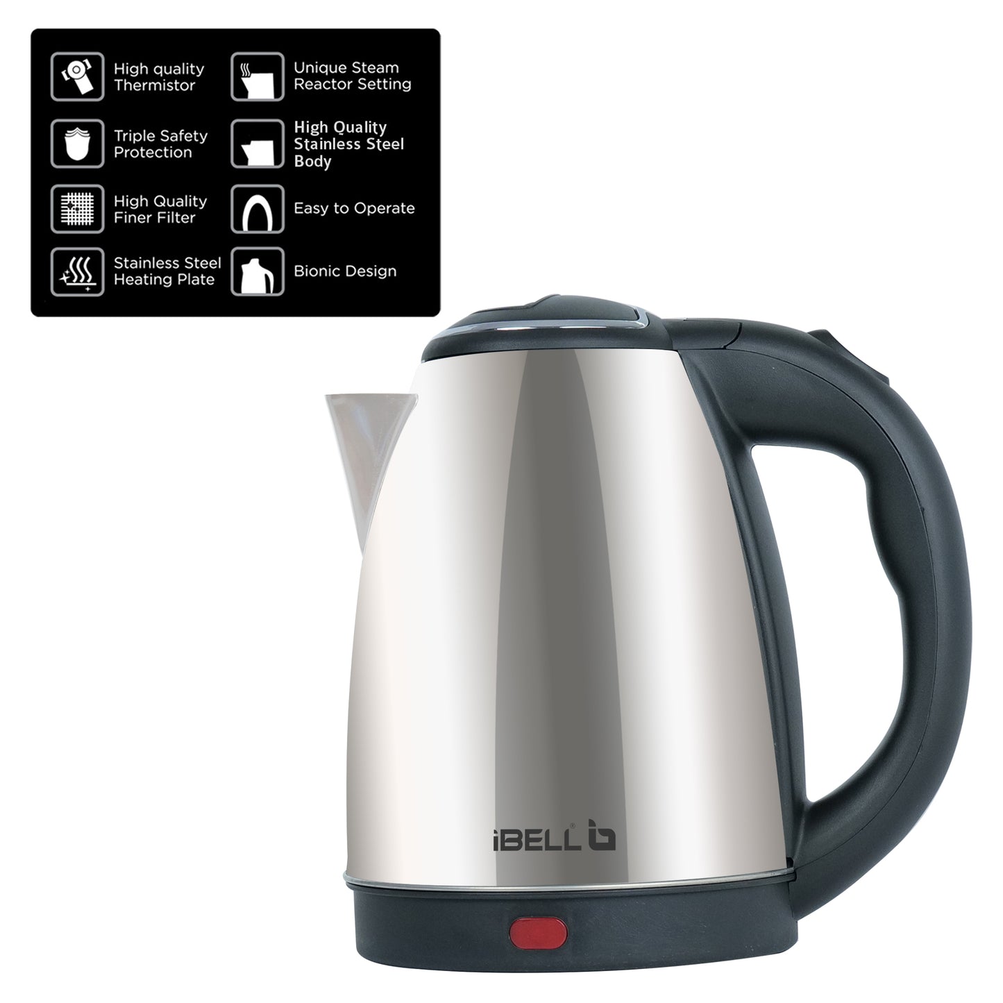 iBELL Electric Kettle 1.8 Litre, 1800W Stainless Steel Body, Auto Cut-Off & Rapid Boil, Durable & Easy to Clean Kettle for Hot Water, Tea, Coffee, and More (Silver)