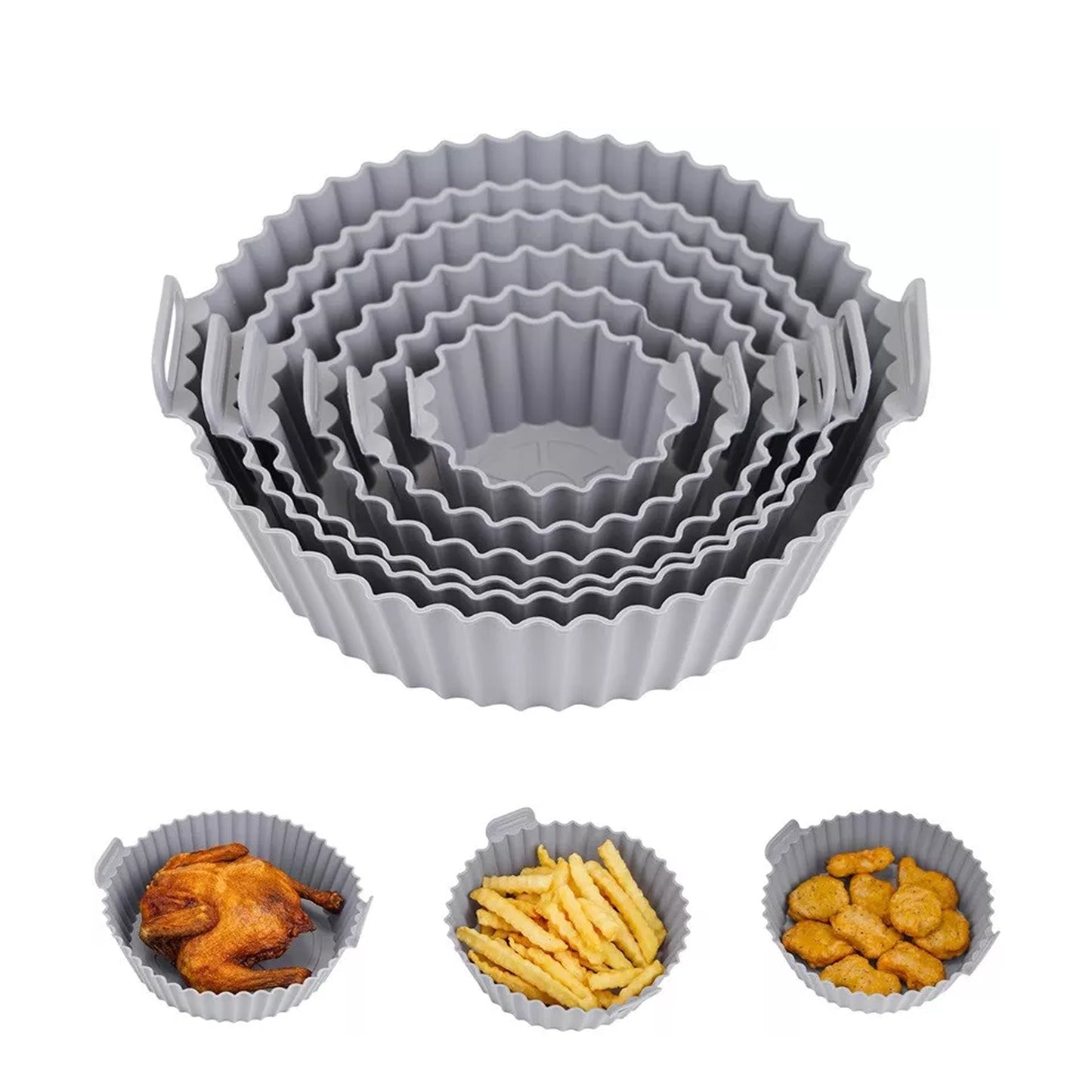 IBELL SILICONE190G Round Silicone Tray for Air Fryer/Oven, Heat Resistant, Flexible, Multi Purpose, Raised Edge, Reusable, Washable Tray with Small to Extra Large Size (Pack of 6)