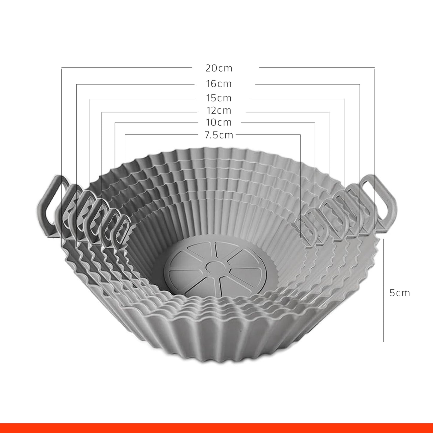 IBELL SILICONE190G Round Silicone Tray for Air Fryer/Oven, Heat Resistant, Flexible, Multi Purpose, Raised Edge, Reusable, Washable Tray with Small to Extra Large Size (Pack of 6)