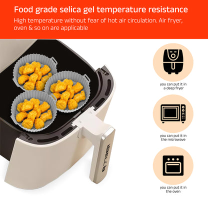 IBELL SILICONE190G Round Silicone Tray for Air Fryer/Oven, Heat Resistant, Flexible, Multi Purpose, Raised Edge, Reusable, Washable Tray with Small to Extra Large Size (Pack of 6)
