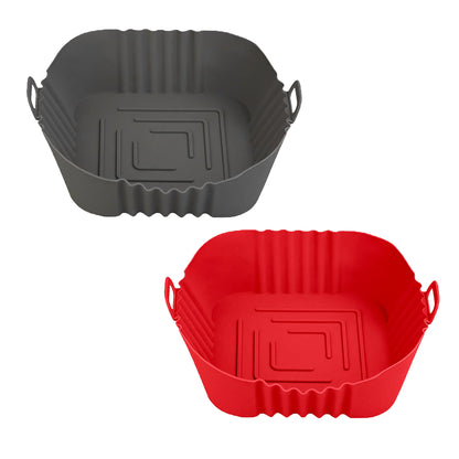 IBELL SILICONE110G Square Silicone Tray for Air Fryer/Oven/Refrigerator, Heat Resistant, Wave Design, Raised Edge, Reusable, Washable Tray with Handles (Pack of 2)