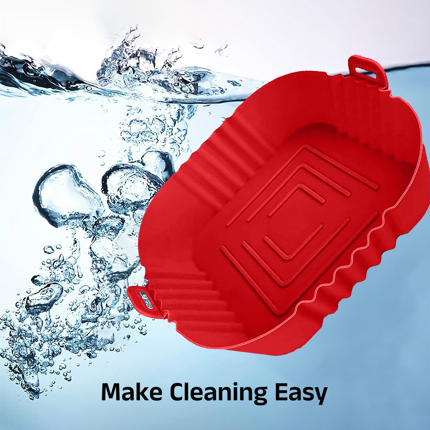 IBELL SILICONE110G Square Silicone Tray for Air Fryer/Oven/Refrigerator, Heat Resistant, Wave Design, Raised Edge, Reusable, Washable Tray with Handles (Pack of 2)