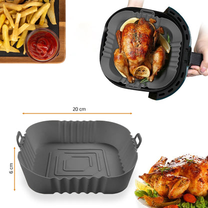 IBELL SILICONE110G Square Silicone Tray for Air Fryer/Oven/Refrigerator, Heat Resistant, Wave Design, Raised Edge, Reusable, Washable Tray with Handles (Pack of 2)