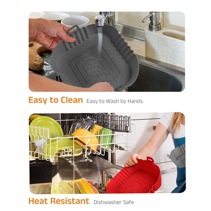 IBELL SILICONE110G Square Silicone Tray for Air Fryer/Oven/Refrigerator, Heat Resistant, Wave Design, Raised Edge, Reusable, Washable Tray with Handles (Pack of 2)