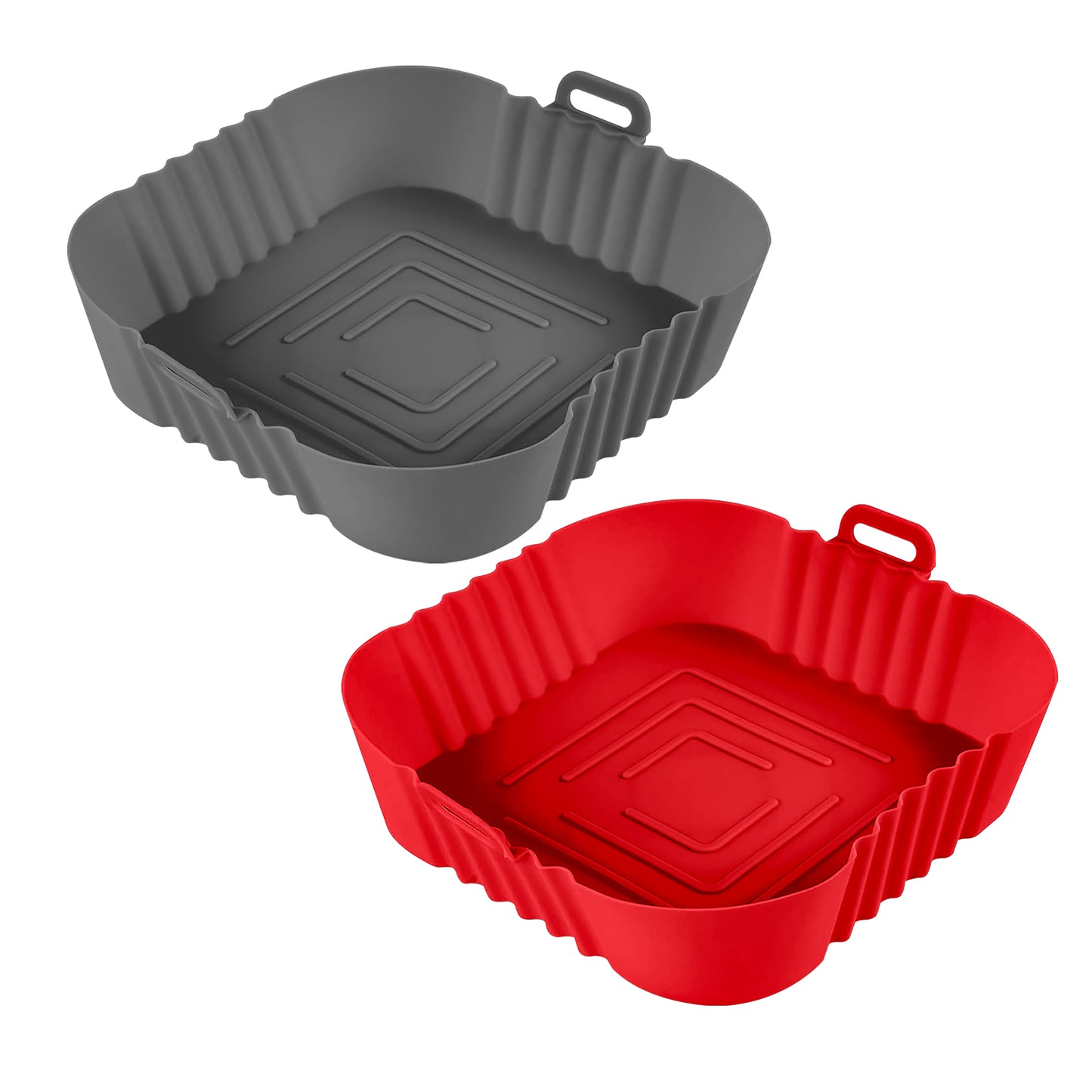 IBELL SILICONE110G Square Silicone Tray for Air Fryer/Oven/Refrigerator, Heat Resistant, Wave Design, Raised Edge, Reusable, Washable Tray with Handles (Pack of 2)