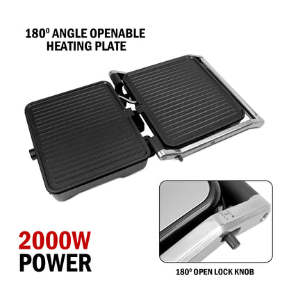 iBELL SM1320G Sandwich Maker Grill and Toast Electric, 2000W, Big Size Fits 4 Bread Slices, Thermostat Knob (Silver, 34 x 34 x 12 cm)