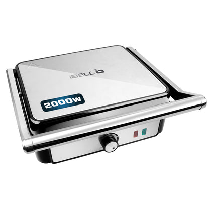 iBELL SM1320G Sandwich Maker Grill and Toast Electric, 2000W, Big Size Fits 4 Bread Slices, Thermostat Knob (Silver, 34 x 34 x 12 cm)