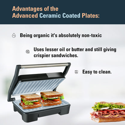 IBELL SM1515C Electric Sandwich Maker 1000W With Non Toxic Ceramic Coated Plates, Floating Hinges, Adjustable Size, Panini/Toaster/Grill(black)