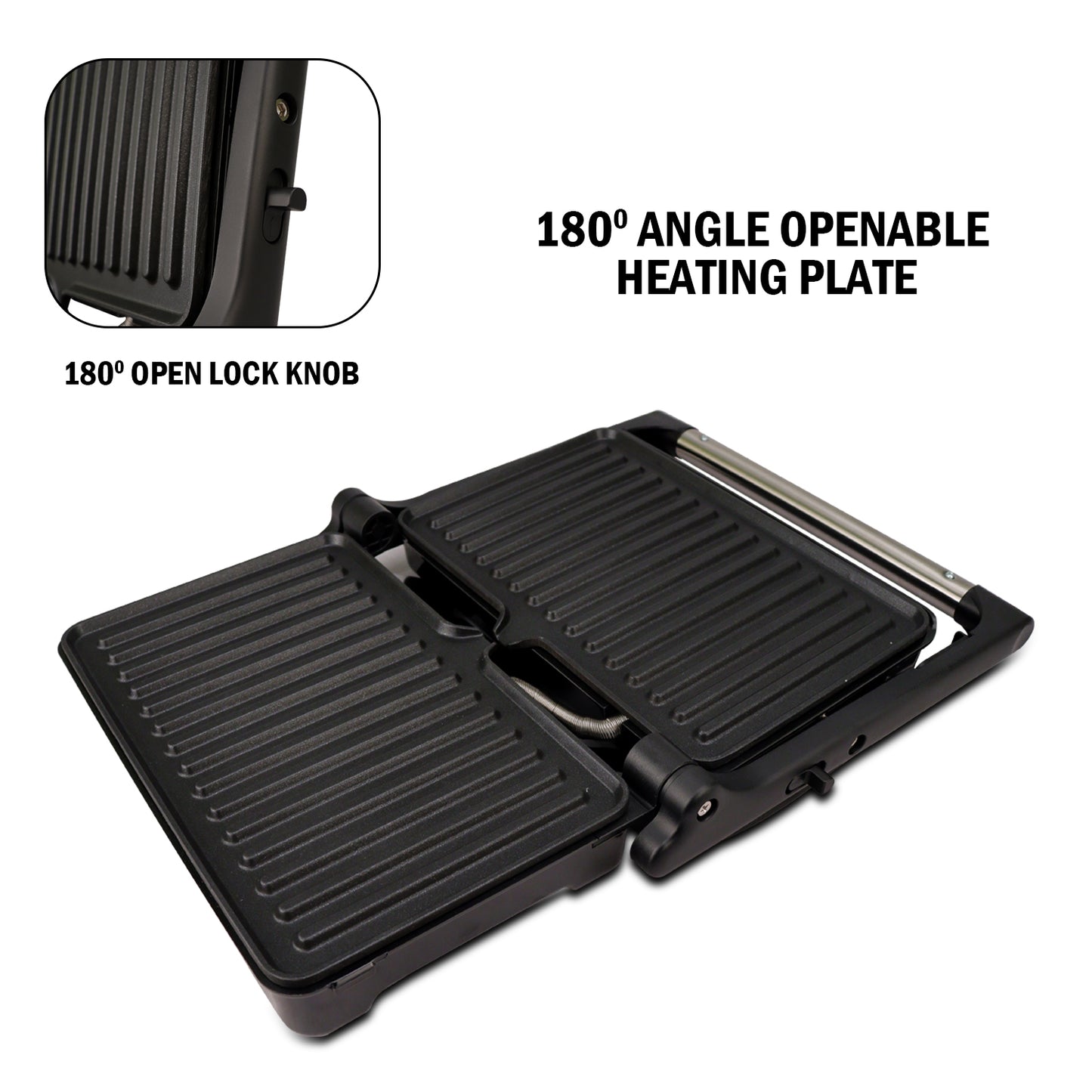 iBELL SM1700G Sandwich Maker with Floating Hinges, 1700Watt, 180 Degree Openable Plates for Grill/Toast, Temperature Control Knob (Black)