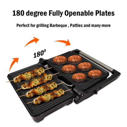 iBELL SM1700G Sandwich Maker with Floating Hinges, 1700Watt, 180 Degree Openable Plates for Grill/Toast, Temperature Control Knob (Black)