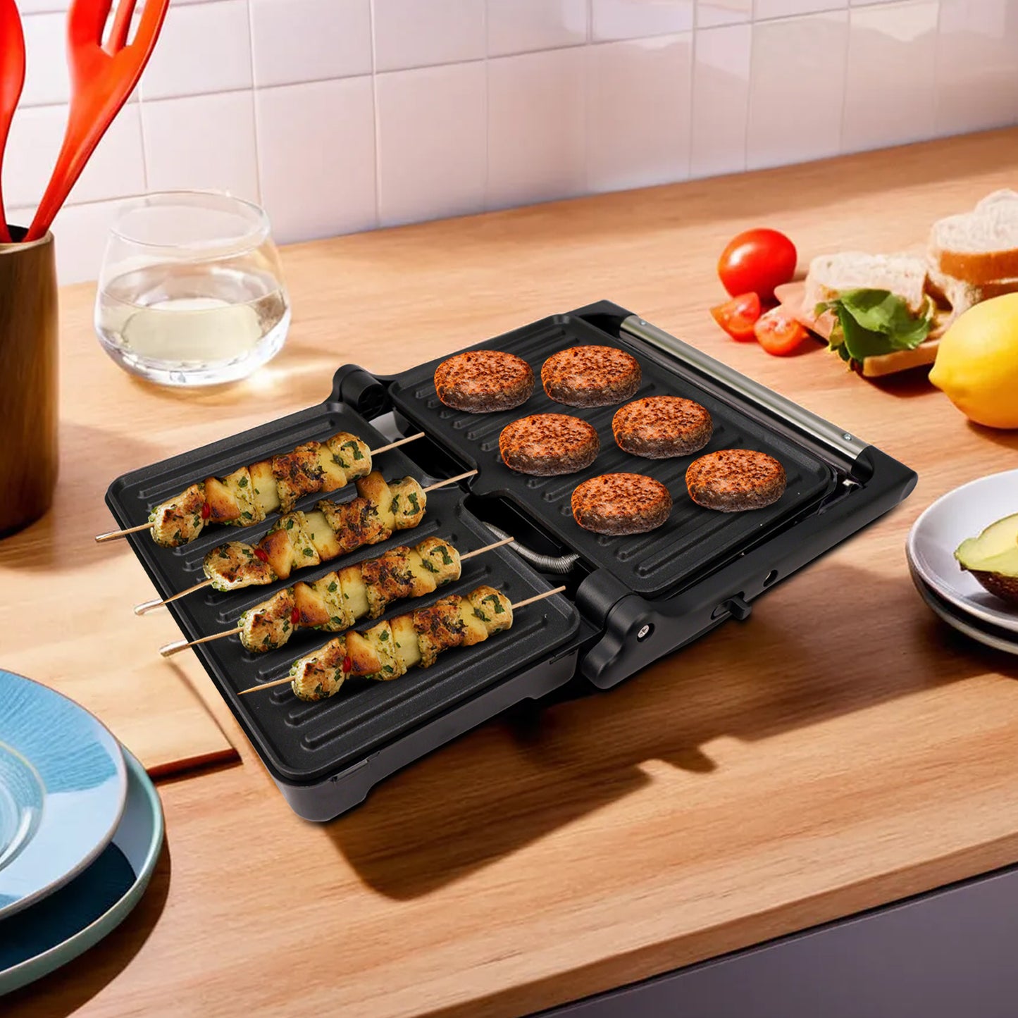 iBELL SM1700G Sandwich Maker with Floating Hinges, 1700Watt, 180 Degree Openable Plates for Grill/Toast, Temperature Control Knob (Black)