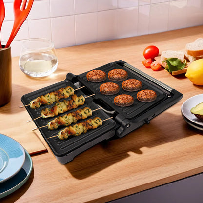 iBELL SM1700G Sandwich Maker with Floating Hinges, 1700Watt, 180 Degree Openable Plates for Grill/Toast, Temperature Control Knob (Black)